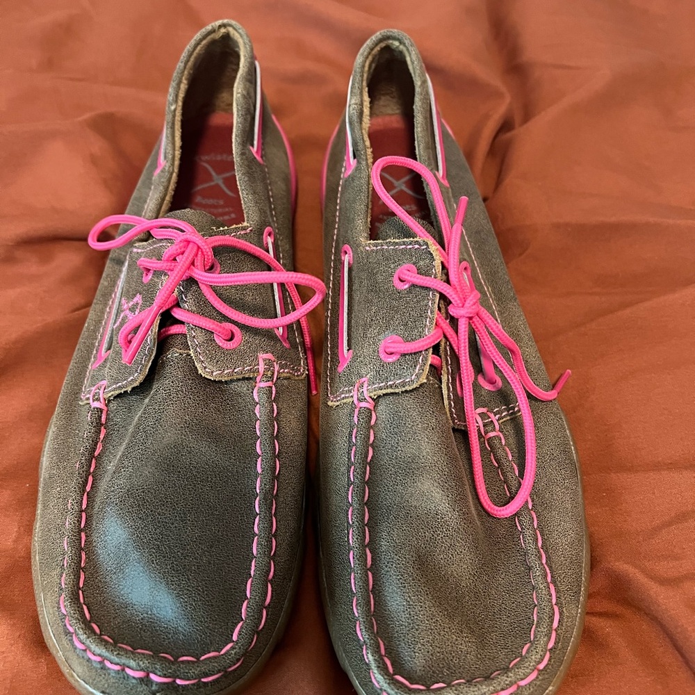 Gray Loafers with Pink Accents